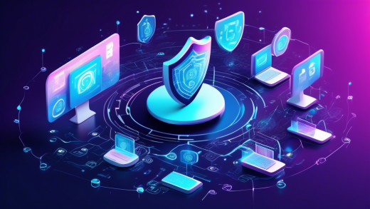 Create an image depicting a symbolic representation of internet privacy and security. The scene features a digital shield enveloping a variety of interconnected devices like smartphones, laptops, and tablets. Each device displays icons such as locks, keys, and cybersecurity graphics. Surrounding the shield, binary code streams in a transparent flow, illustrating the digital environment. In the background, there are abstract elements suggesting a balance between openness and protection, emphasizing the theme of enhancing privacy and security on the internet.