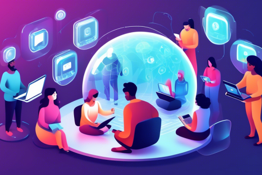 Create an image that visually represents 'Top Tips to Protect Your Information Online'. The scene is a digital fortress, symbolizing strong online security. In the foreground, a diverse group of people are joyfully engaging with various devices like laptops, tablets, and smartphones. Each individual is enveloped in their own translucent, glowing bubble of protection, representing safeguarding of personal information. In the background, a stream of encrypted binary code and padlock icons float around, symbolizing encryption and security measures. The overall atmosphere is empowering and secure.